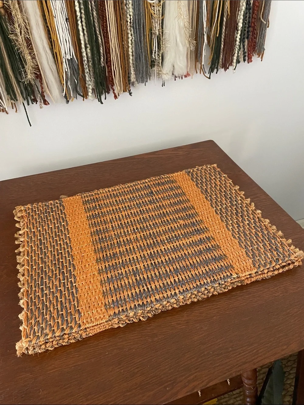 Handwoven Orange and Gray Placemats set of 4
